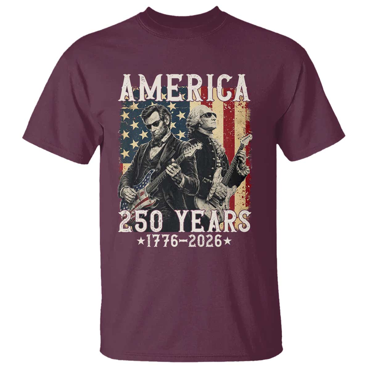 George Washington Abe Lincoln Playing Guitar T Shirt USA 250th Anniversary Guitarist Graphic