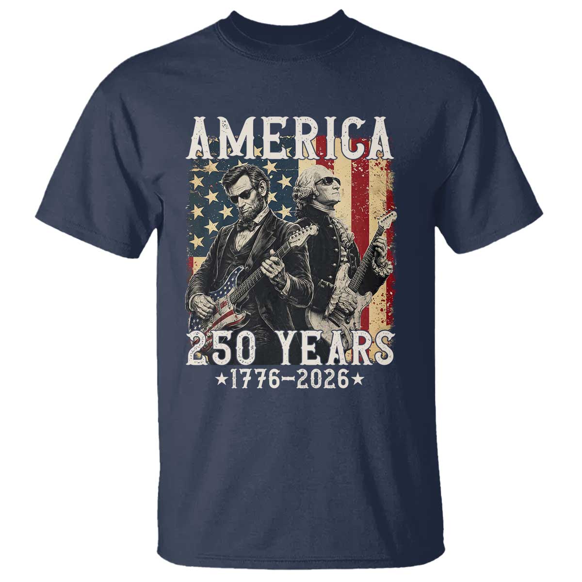 George Washington Abe Lincoln Playing Guitar T Shirt USA 250th Anniversary Guitarist Graphic
