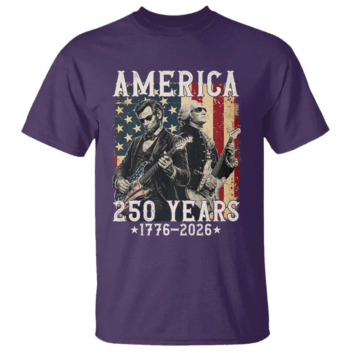 George Washington Abe Lincoln Playing Guitar T Shirt USA 250th Anniversary Guitarist Graphic