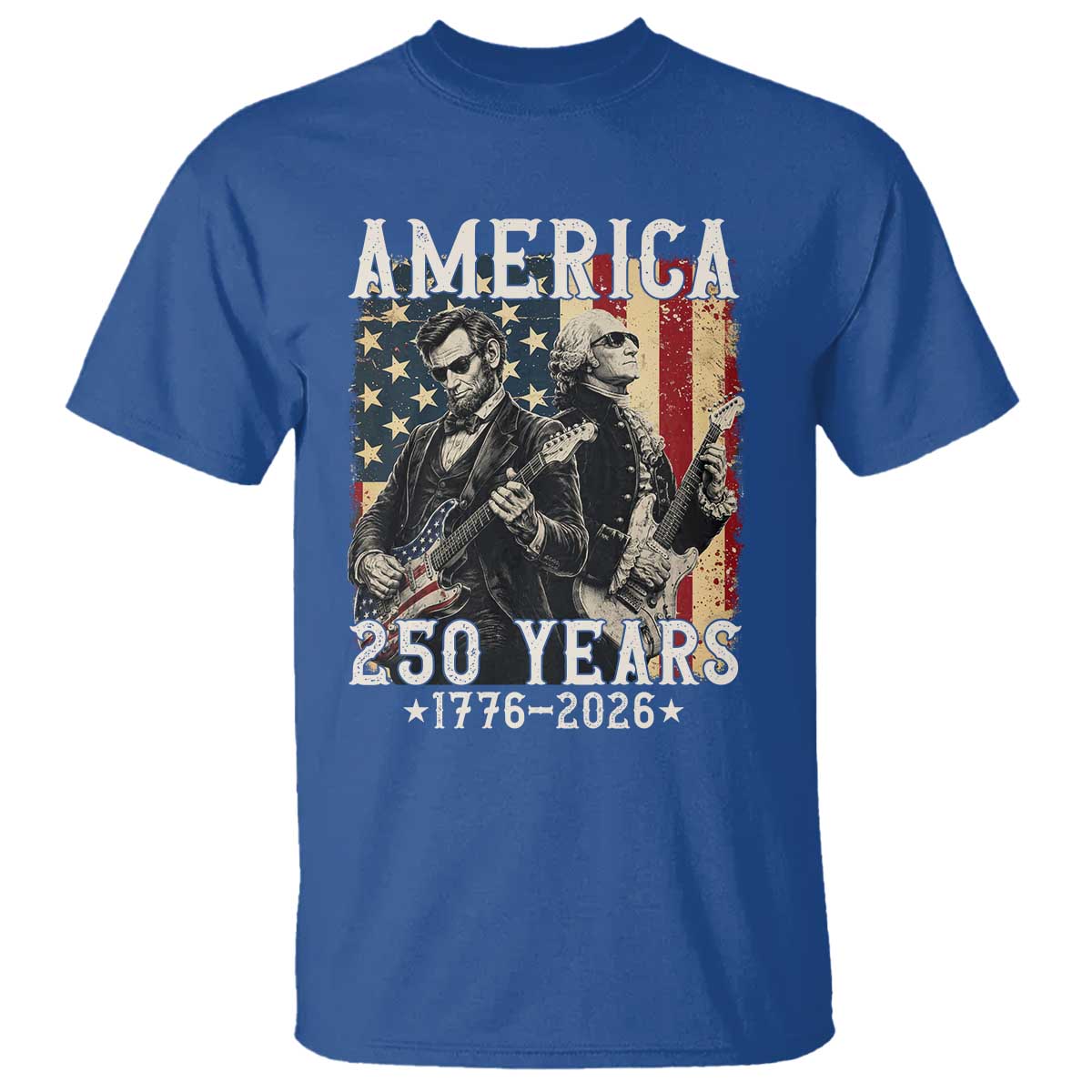George Washington Abe Lincoln Playing Guitar T Shirt USA 250th Anniversary Guitarist Graphic