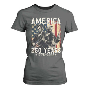 George Washington Abe Lincoln Playing Guitar T Shirt For Women USA 250th Anniversary Guitarist Graphic TS12 Dark Heather Print Your Wear