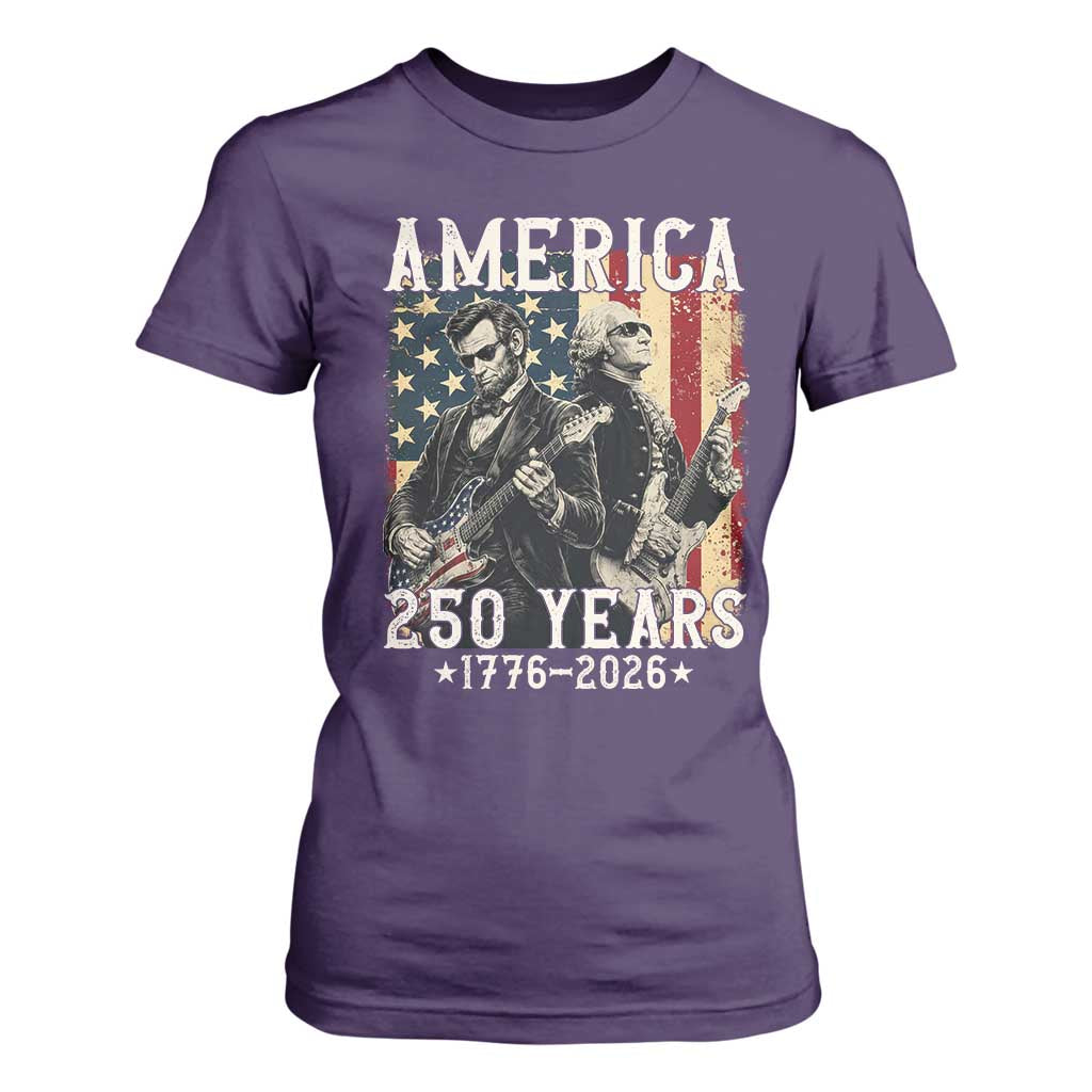 George Washington Abe Lincoln Playing Guitar T Shirt For Women USA 250th Anniversary Guitarist Graphic TS12 Purple Print Your Wear