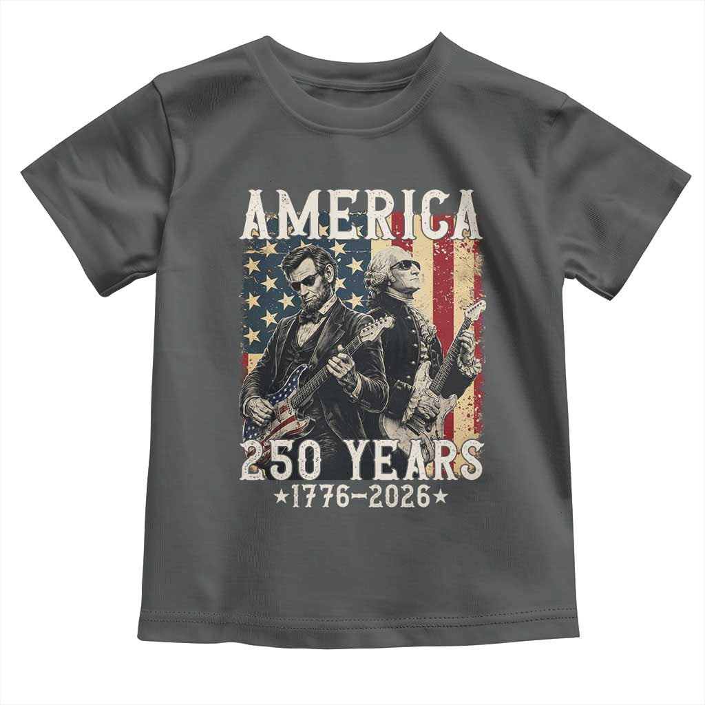 George Washington Abe Lincoln Playing Guitar Toddler T Shirt USA 250th Anniversary Guitarist Graphic TS12 Dark Heather Print Your Wear