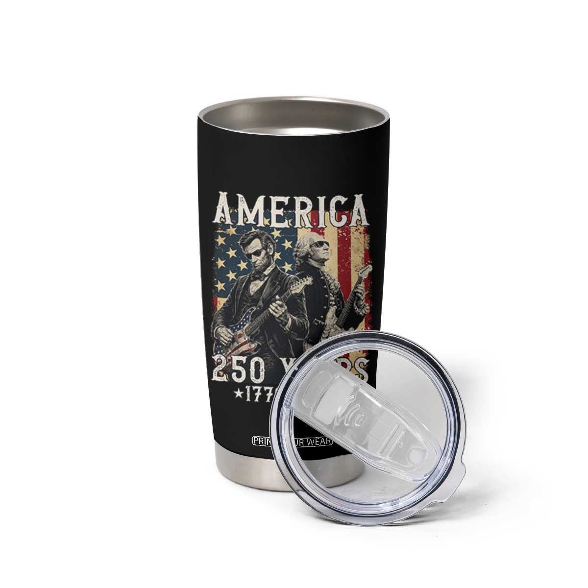 George Washington Abe Lincoln Playing Guitar Tumbler Cup USA 250th Anniversary Guitarist Graphic TS12 Print Your Wear