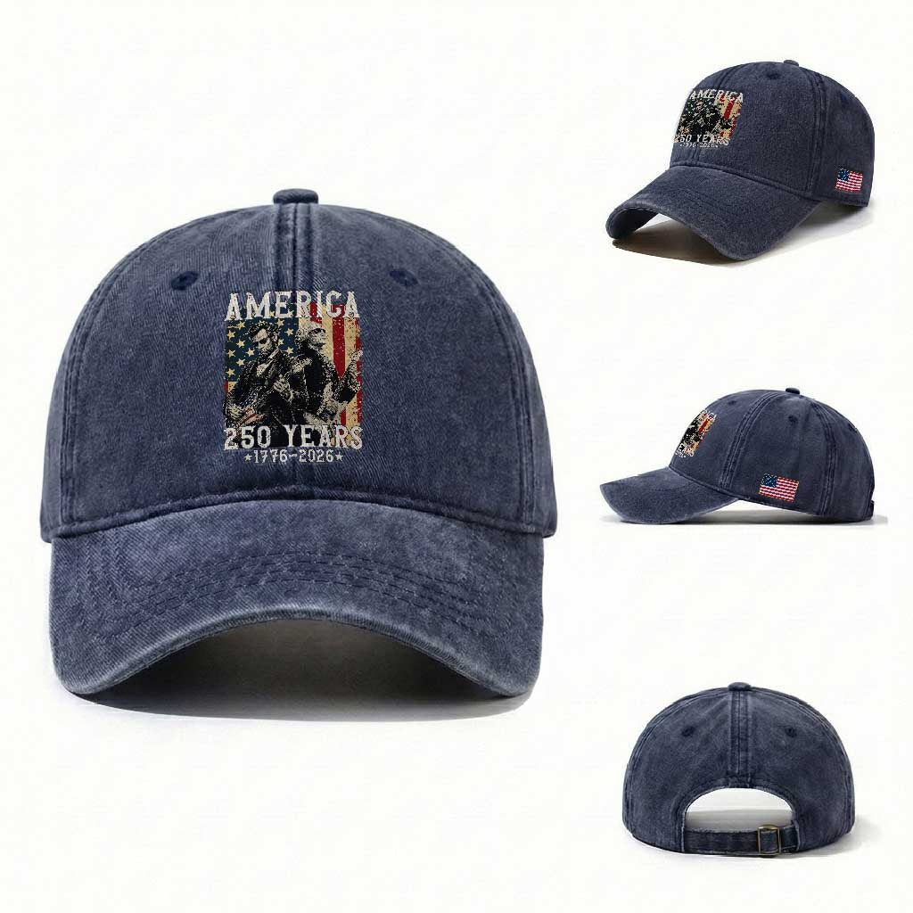 George Washington Abe Lincoln Playing Guitar Washed Cotton Baseball Cap USA 250th Anniversary Guitarist Graphic TS12 Washed Cap Universal Fit Navy Print Your Wear