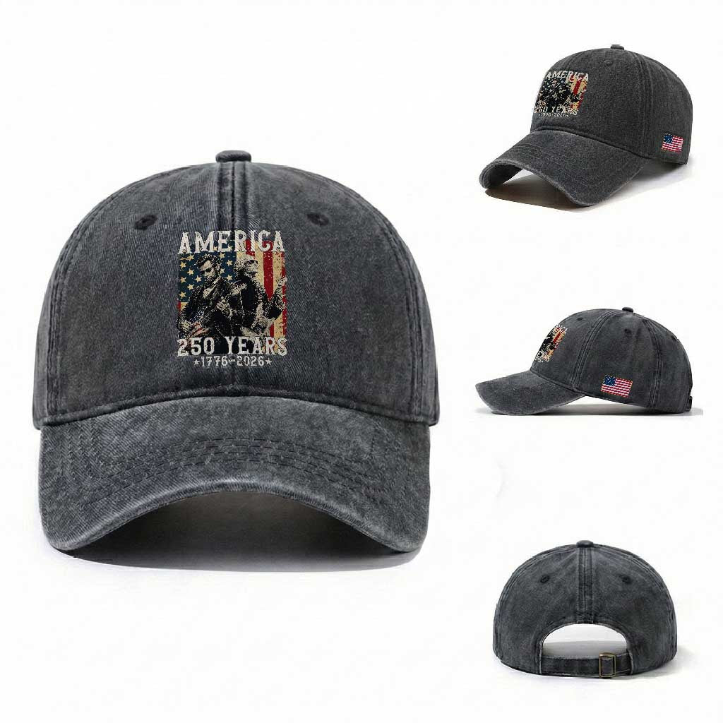 George Washington Abe Lincoln Playing Guitar Washed Cotton Baseball Cap USA 250th Anniversary Guitarist Graphic TS12 Washed Cap Universal Fit Dark Gray Print Your Wear