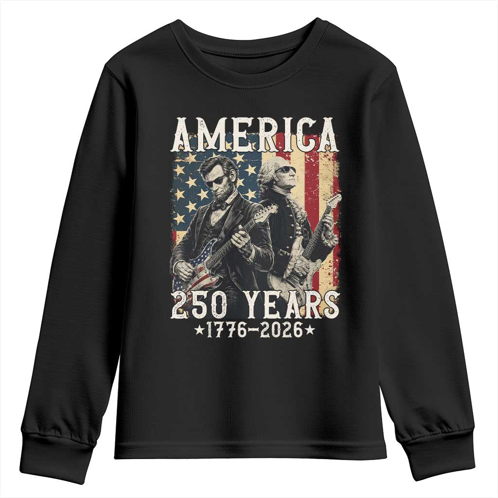 George Washington Abe Lincoln Playing Guitar Youth Sweatshirt USA 250th Anniversary Guitarist Graphic TS12 Black Print Your Wear