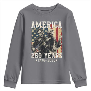 George Washington Abe Lincoln Playing Guitar Youth Sweatshirt USA 250th Anniversary Guitarist Graphic TS12 Charcoal Print Your Wear