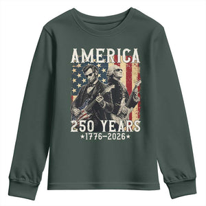 George Washington Abe Lincoln Playing Guitar Youth Sweatshirt USA 250th Anniversary Guitarist Graphic TS12 Dark Forest Green Print Your Wear