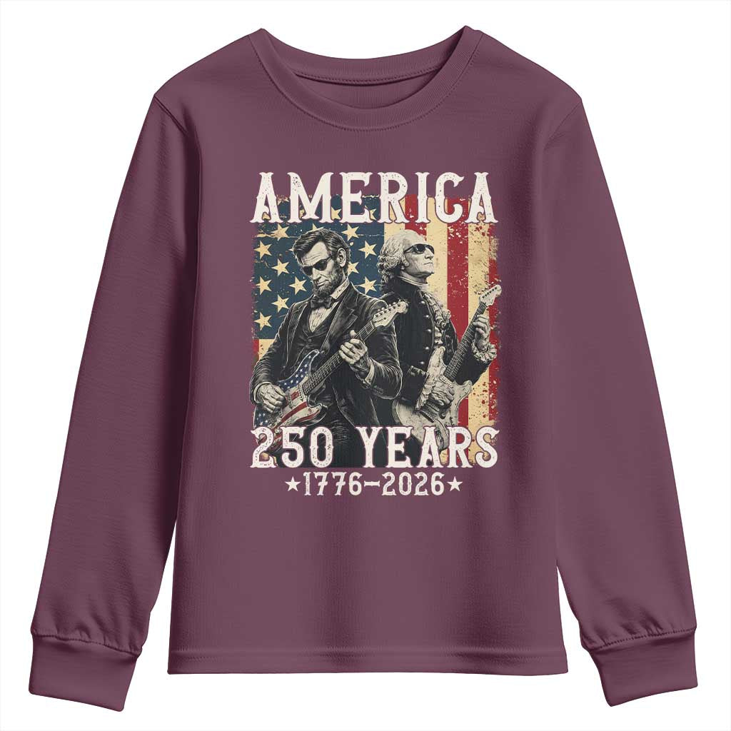 George Washington Abe Lincoln Playing Guitar Youth Sweatshirt USA 250th Anniversary Guitarist Graphic TS12 Maroon Print Your Wear