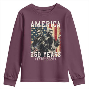George Washington Abe Lincoln Playing Guitar Youth Sweatshirt USA 250th Anniversary Guitarist Graphic TS12 Maroon Print Your Wear