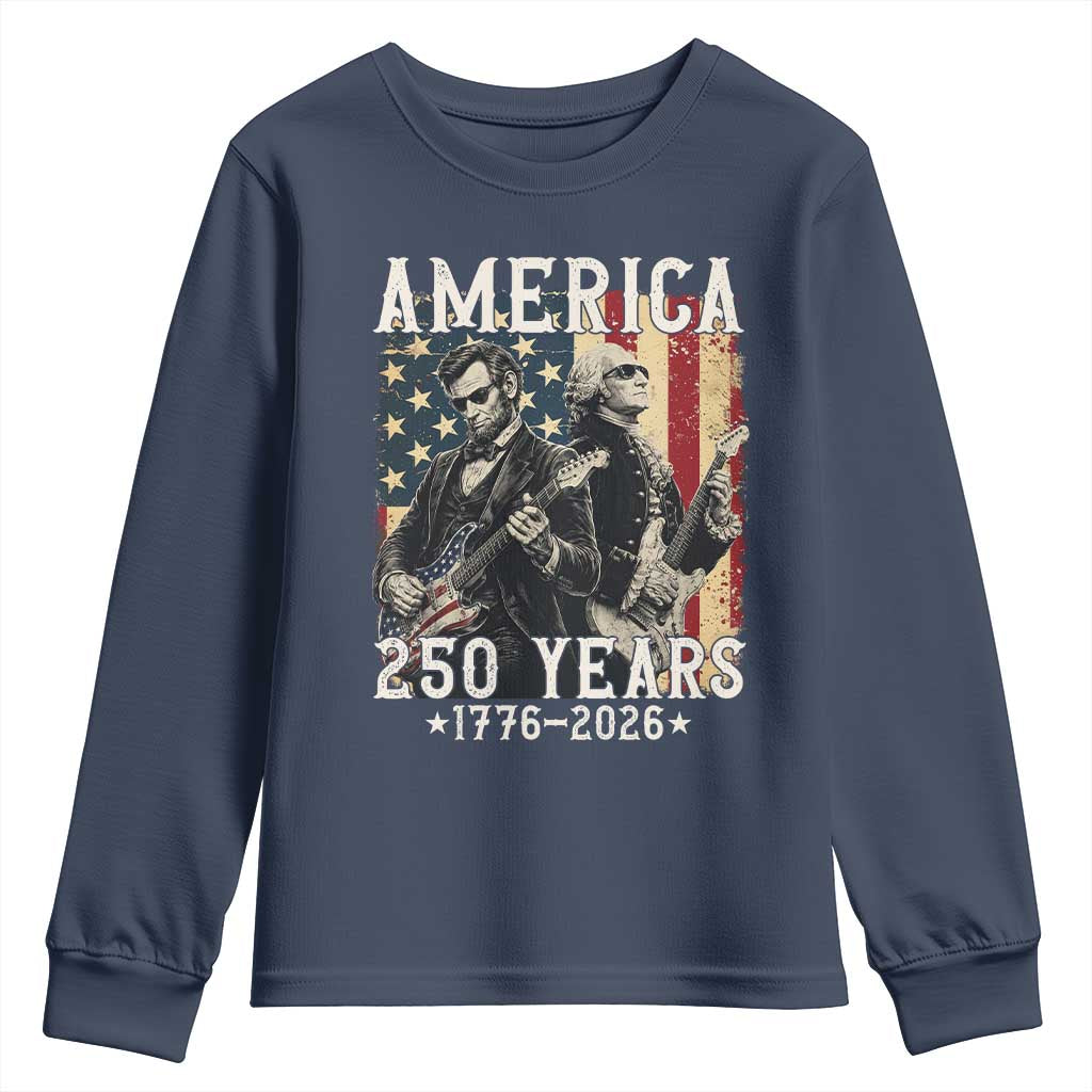 George Washington Abe Lincoln Playing Guitar Youth Sweatshirt USA 250th Anniversary Guitarist Graphic TS12 Navy Print Your Wear