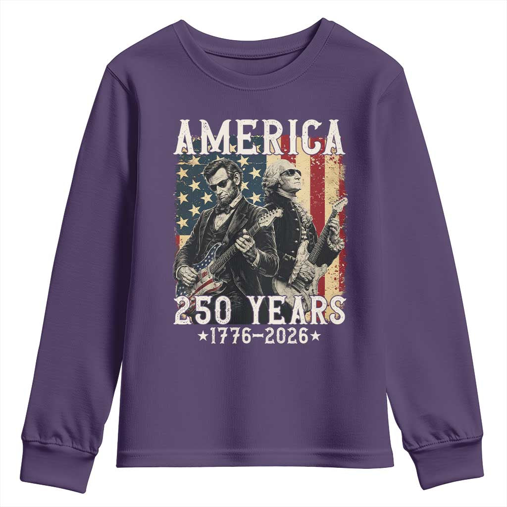 George Washington Abe Lincoln Playing Guitar Youth Sweatshirt USA 250th Anniversary Guitarist Graphic TS12 Purple Print Your Wear