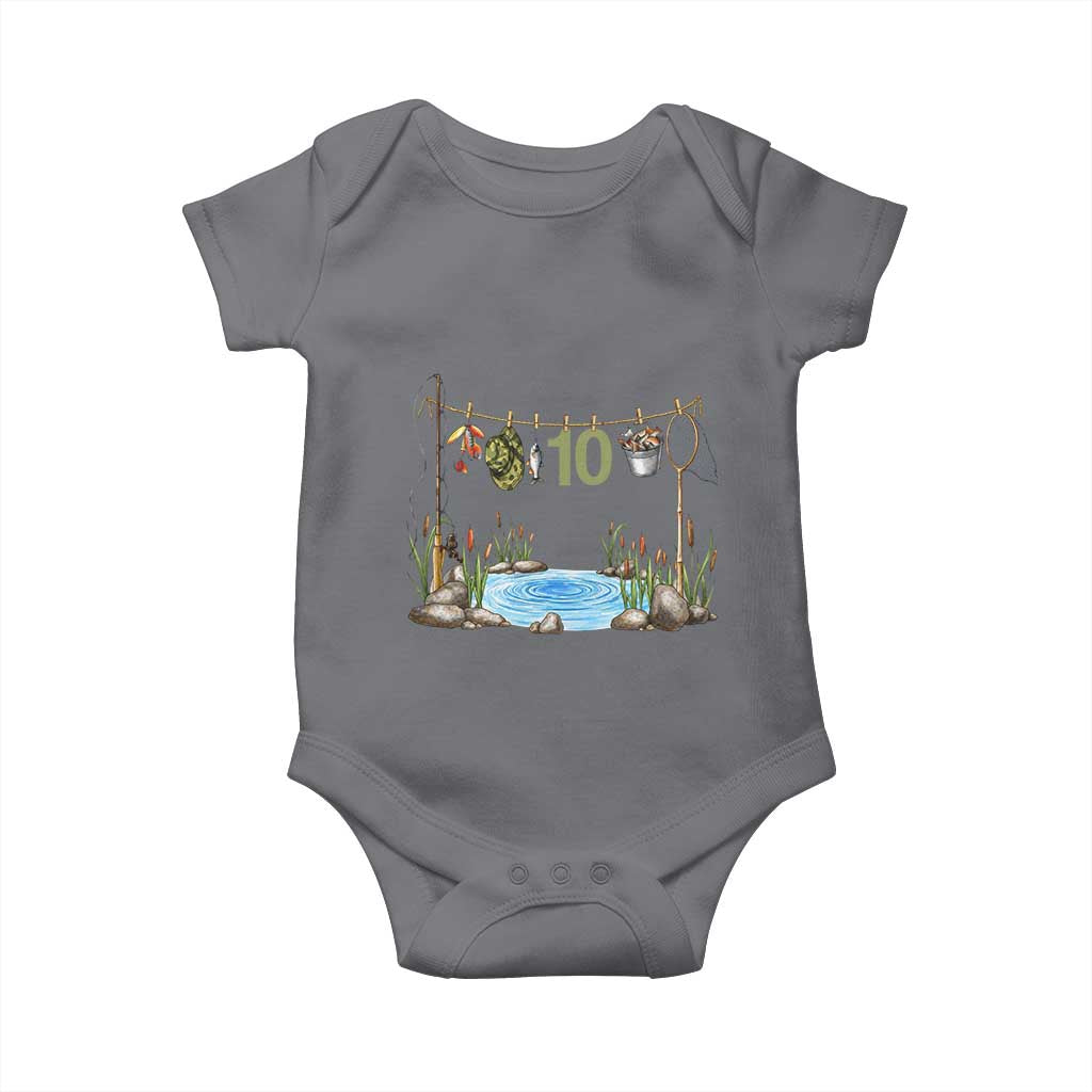 10th Birthday Fishing Baby Onesie Fisherman Birthday Party Gift TS12 Charcoal Print Your Wear
