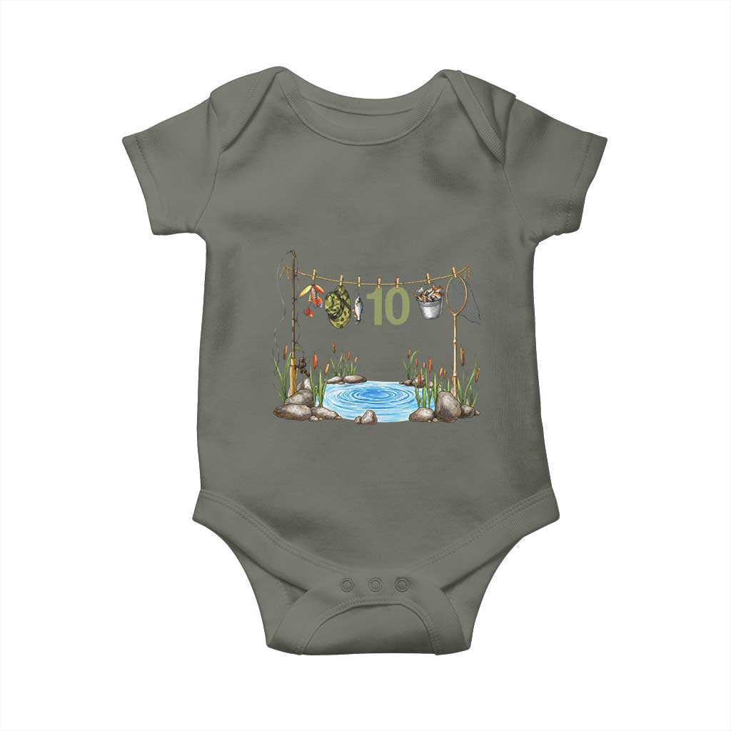 10th Birthday Fishing Baby Onesie Fisherman Birthday Party Gift TS12 Military Green Print Your Wear