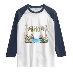 10th Birthday Fishing Raglan Shirt Fisherman Birthday Party Gift TS12 White Navy Print Your Wear