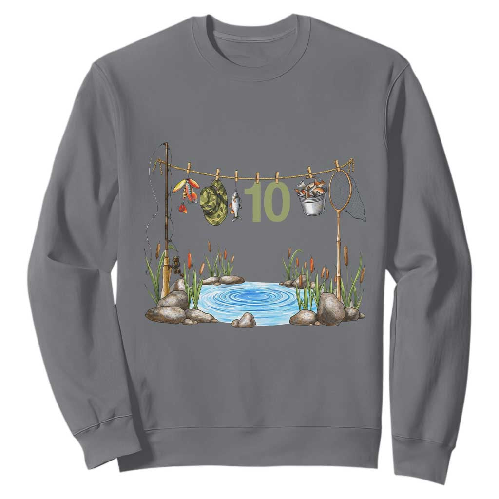 10th Birthday Fishing Sweatshirt Fisherman Birthday Party Gift TS12 Charcoal Print Your Wear