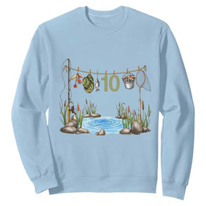 10th Birthday Fishing Sweatshirt Fisherman Birthday Party Gift TS12 Light Blue Print Your Wear