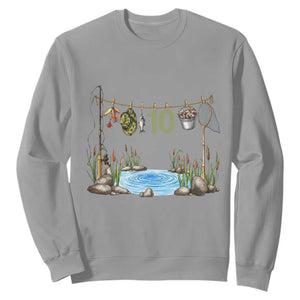 10th Birthday Fishing Sweatshirt Fisherman Birthday Party Gift TS12 Sport Gray Print Your Wear
