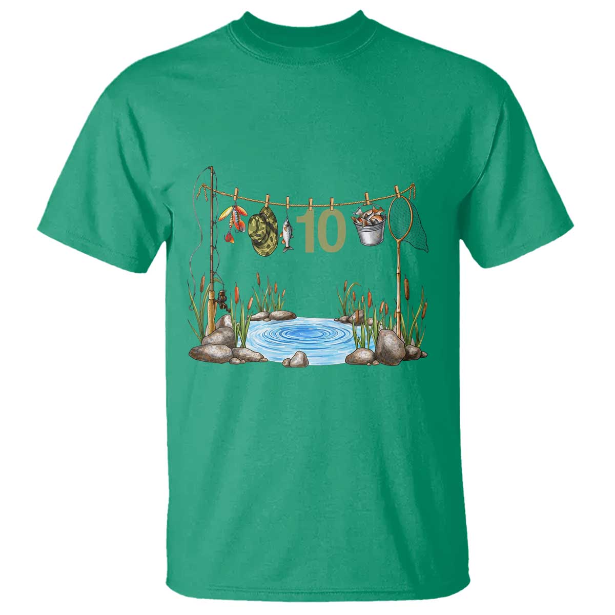 10th Birthday Fishing T Shirt Fisherman Birthday Party Gift TS12 Irish Green Print Your Wear