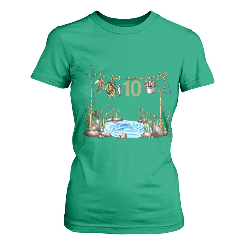 10th Birthday Fishing T Shirt For Women Fisherman Birthday Party Gift TS12 Irish Green Print Your Wear