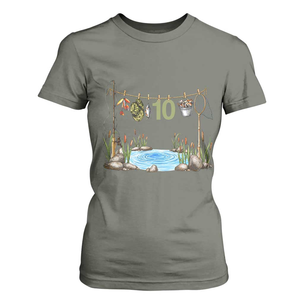 10th Birthday Fishing T Shirt For Women Fisherman Birthday Party Gift TS12 Military Green Print Your Wear