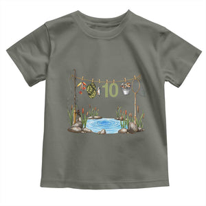 10th Birthday Fishing Toddler T Shirt Fisherman Birthday Party Gift TS12 Military Green Print Your Wear