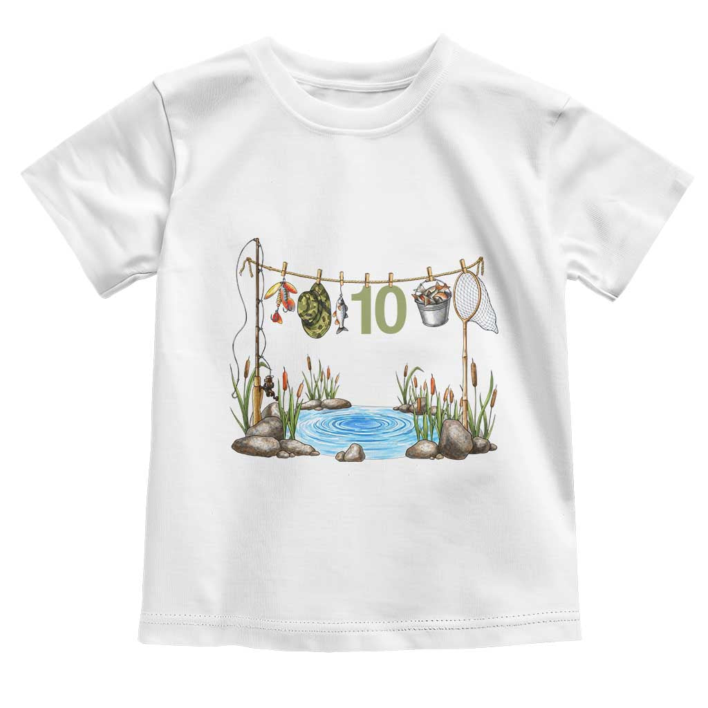 10th Birthday Fishing Toddler T Shirt Fisherman Birthday Party Gift TS12 White Print Your Wear