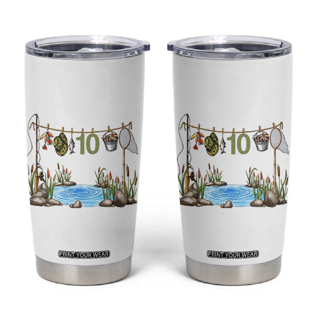 10th Birthday Fishing Tumbler Cup Fisherman Birthday Party Gift TS12 White Print Your Wear