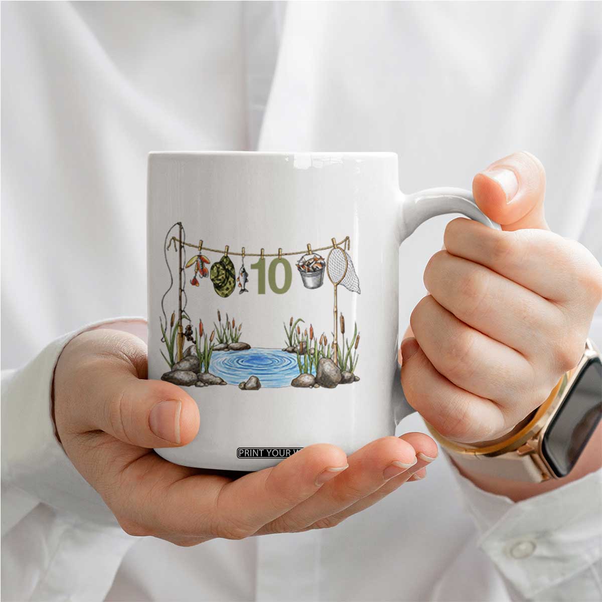 10th Birthday Fishing Coffee Mug Fisherman Birthday Party Gift TS12 Print Your Wear
