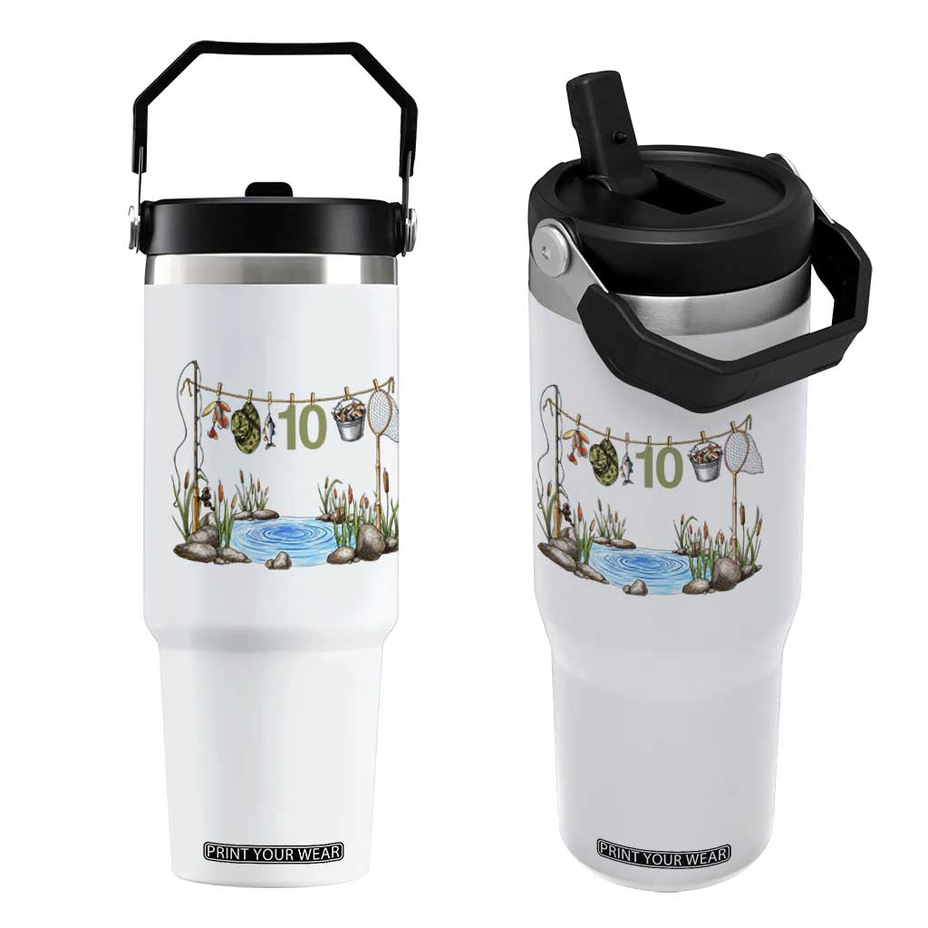 10th Birthday Fishing Flip Straw Tumbler Fisherman Birthday Party Gift TS12 One Size: 30 oz White Print Your Wear