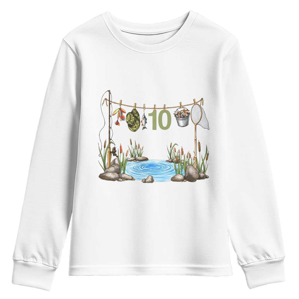 10th Birthday Fishing Youth Sweatshirt Fisherman Birthday Party Gift TS12 White Print Your Wear