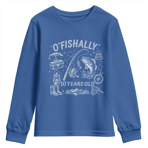 O'Fishally 10 Years Old Youth Sweatshirt Funny Fisherman Birthday Graphic TS12 Royal Blue Print Your Wear