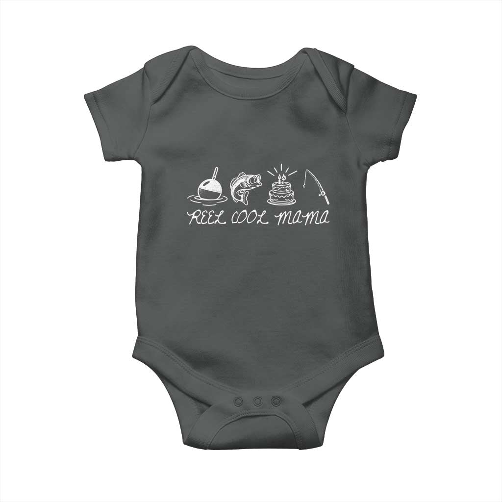 Reel Cool Mama Baby Onesie Funny Fishing Mom Birthday Gift TS12 Dark Heather Print Your Wear