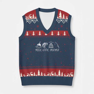 Reel Cool Mama V-Neck Knit Sweater Vest Funny Fishing Mom Birthday Gift TS12 Navy Red Print Your Wear