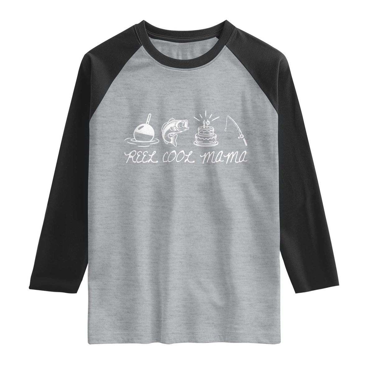Reel Cool Mama Raglan Shirt Funny Fishing Mom Birthday Gift TS12 Heather Gray Black Print Your Wear