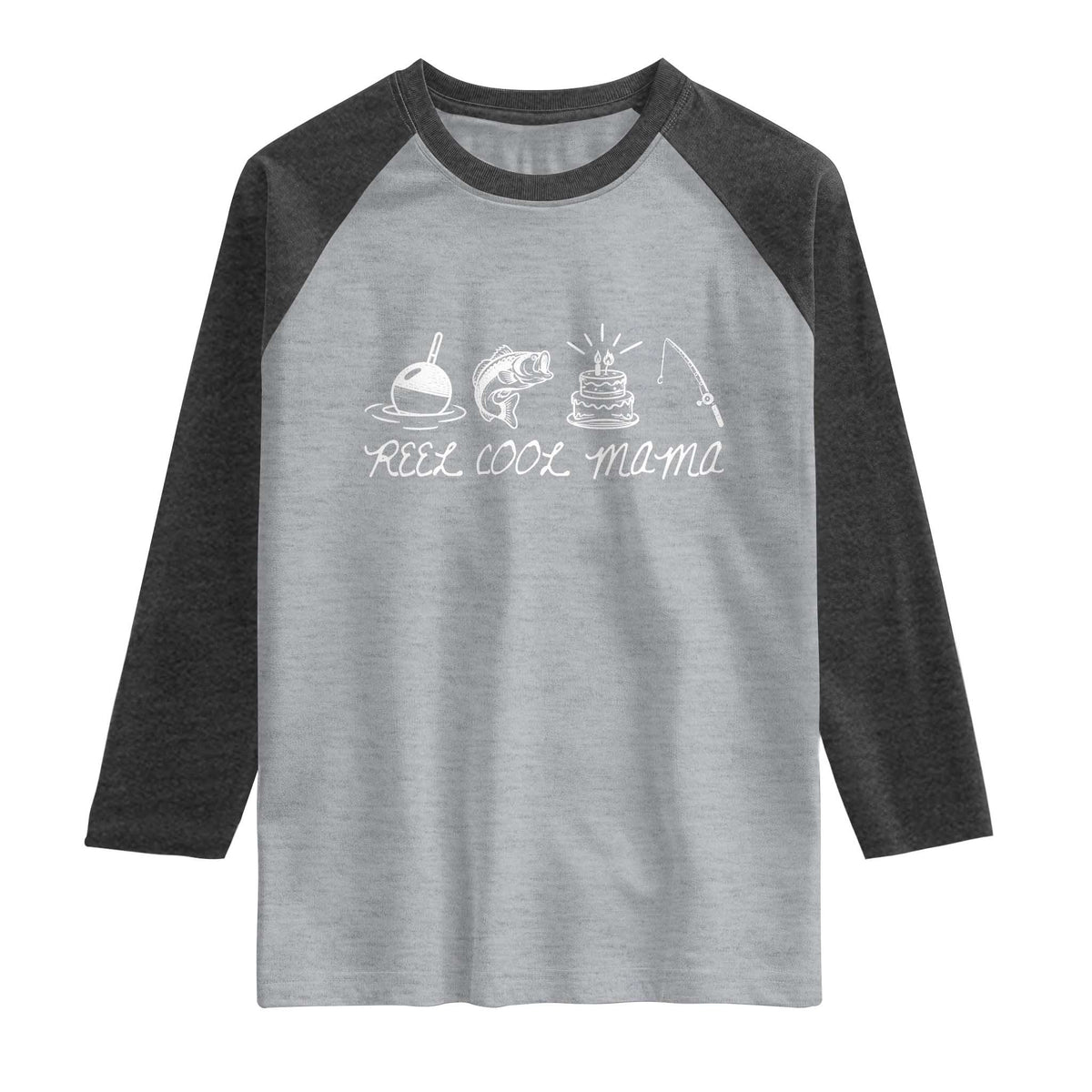Reel Cool Mama Raglan Shirt Funny Fishing Mom Birthday Gift TS12 Heather Gray Heather Charcoal Print Your Wear