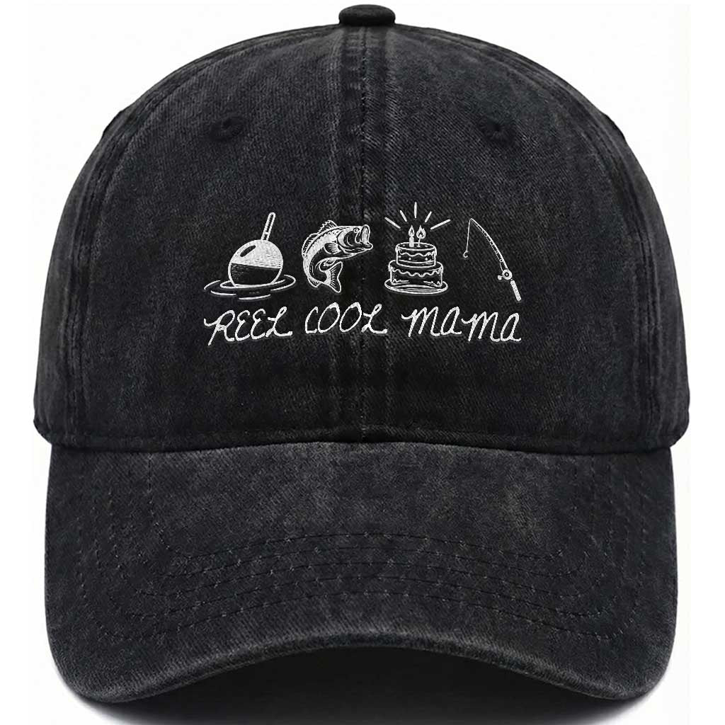 Reel Cool Mama Washed Cotton Baseball Cap Funny Fishing Mom Birthday Gift TS12 Print Your Wear