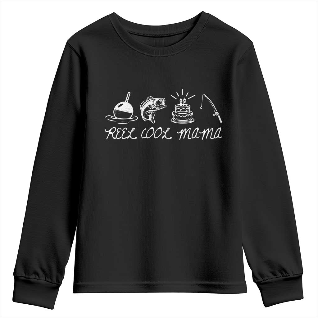 Reel Cool Mama Youth Sweatshirt Funny Fishing Mom Birthday Gift TS12 Black Print Your Wear