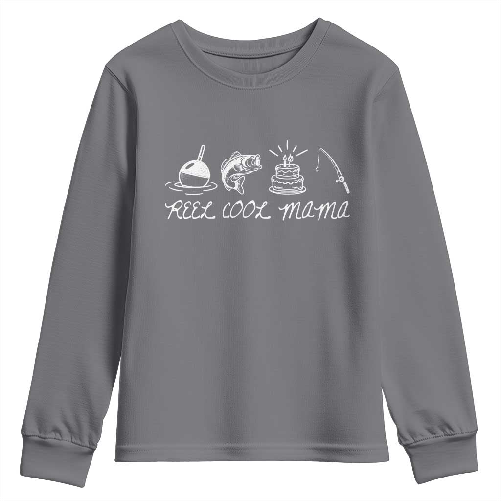 Reel Cool Mama Youth Sweatshirt Funny Fishing Mom Birthday Gift TS12 Charcoal Print Your Wear