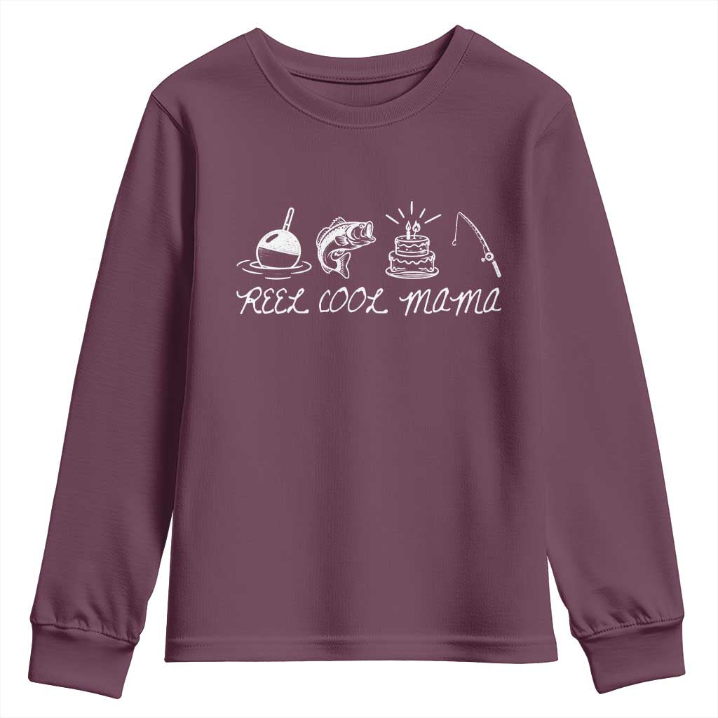 Reel Cool Mama Youth Sweatshirt Funny Fishing Mom Birthday Gift TS12 Maroon Print Your Wear