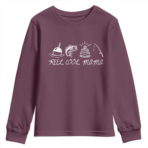Reel Cool Mama Youth Sweatshirt Funny Fishing Mom Birthday Gift TS12 Maroon Print Your Wear