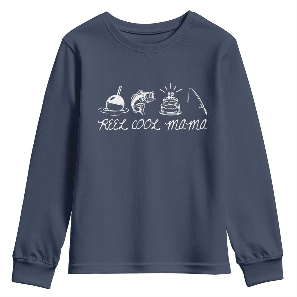 Reel Cool Mama Youth Sweatshirt Funny Fishing Mom Birthday Gift TS12 Navy Print Your Wear