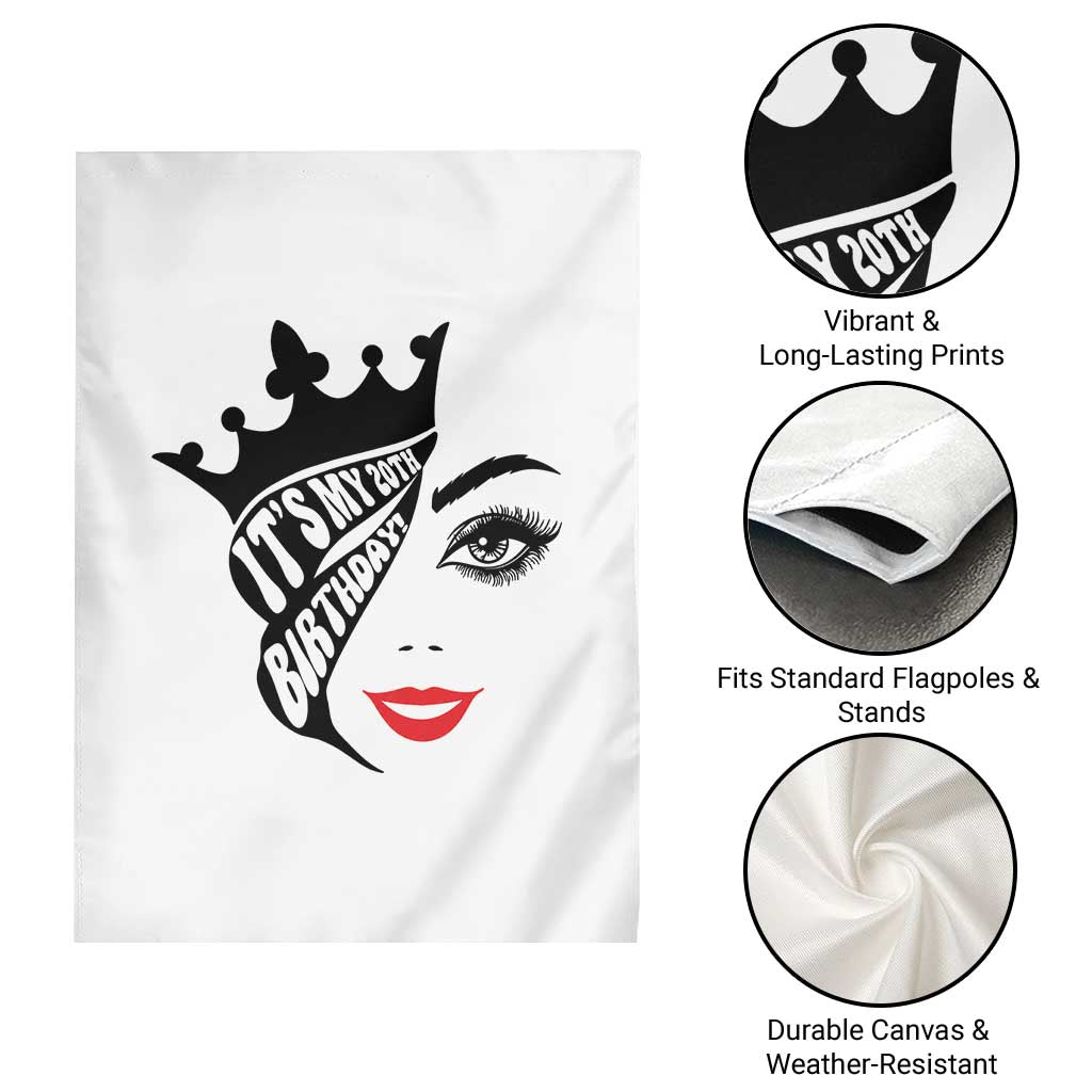 Its My 20th Birthday Garden Flag Birthday Queen Crown Gift For Women