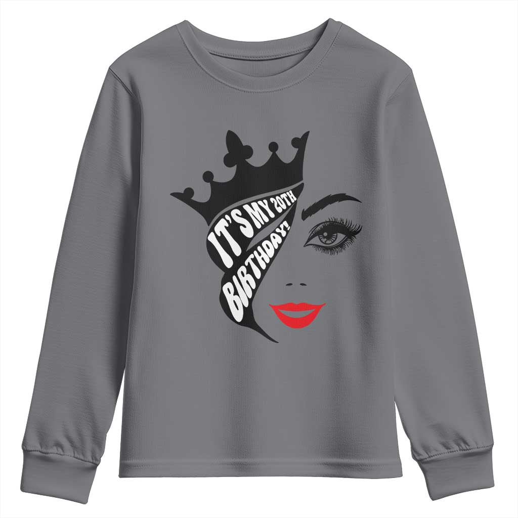 Its My 20th Birthday Youth Sweatshirt Birthday Queen Crown Gift For Women TS12 Charcoal Print Your Wear