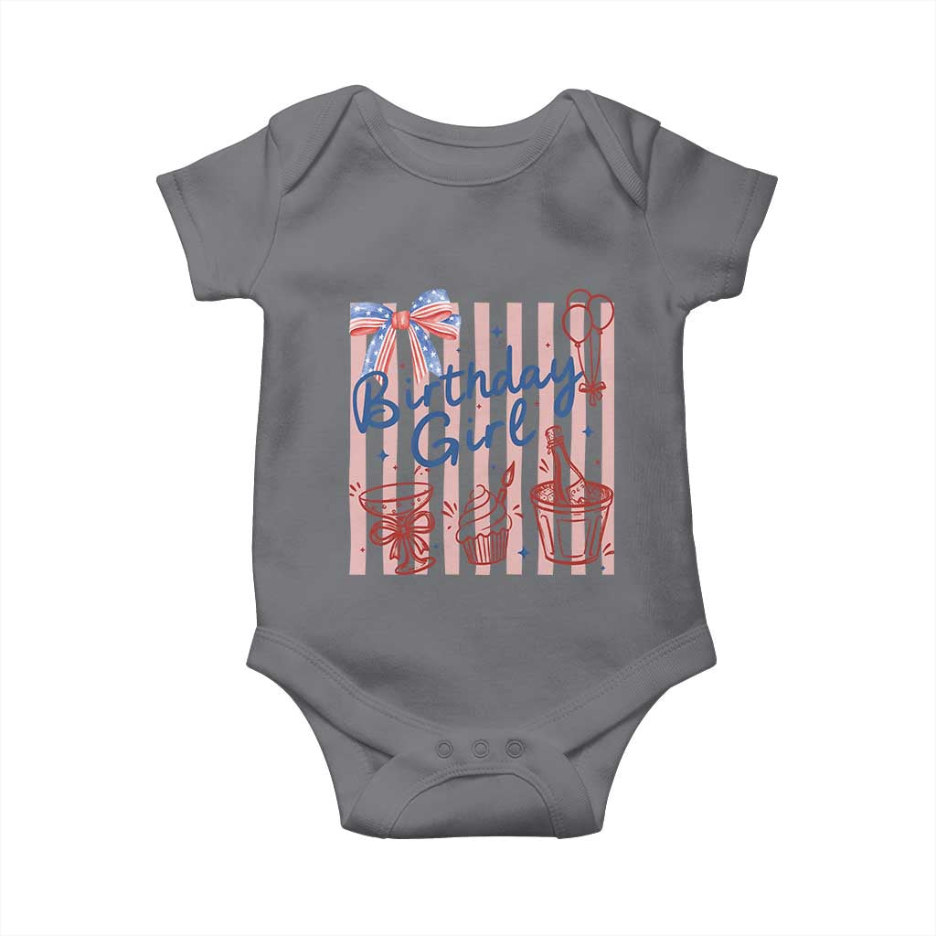 Patriotic Birthday Girl Baby Onesie Red White And Blue Party Graphic TS12 Charcoal Print Your Wear