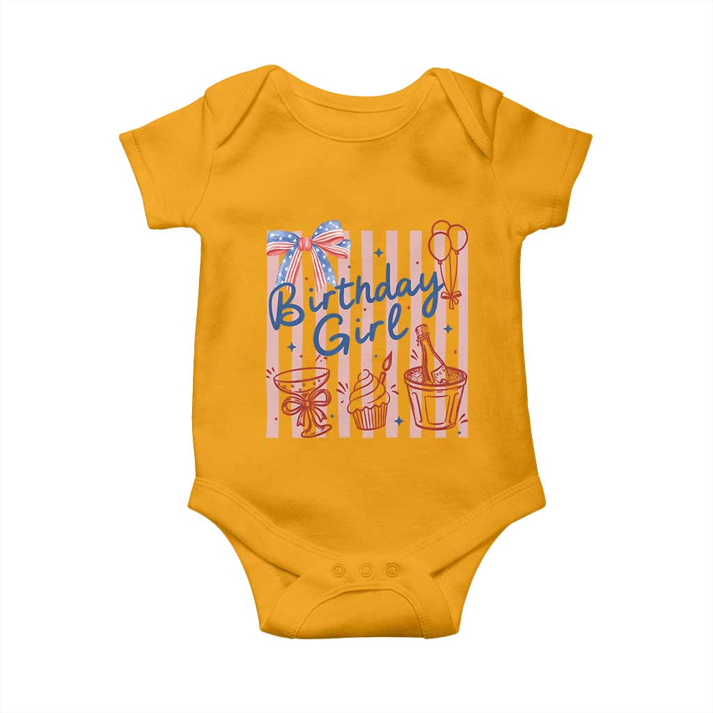 Patriotic Birthday Girl Baby Onesie Red White And Blue Party Graphic TS12 Gold Print Your Wear