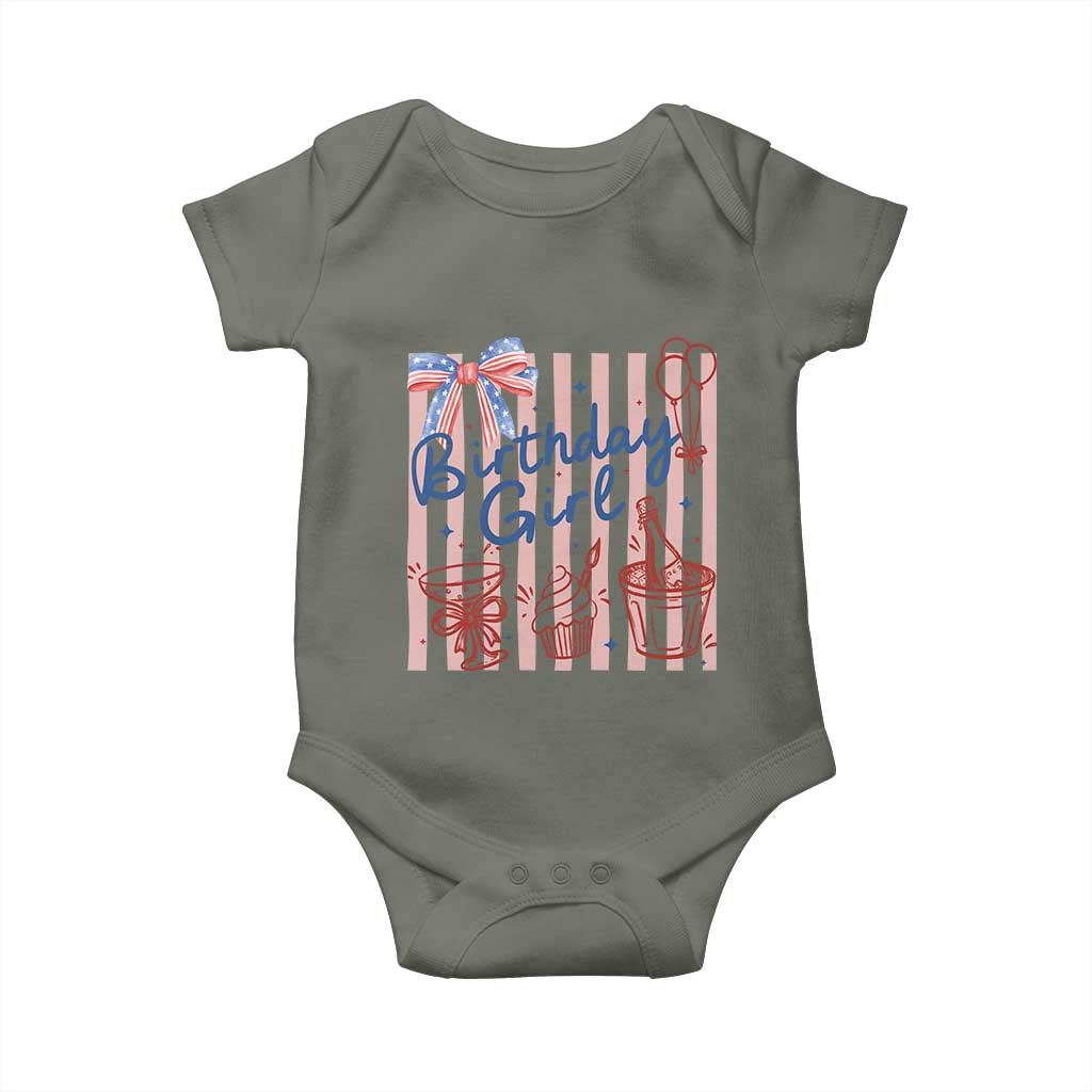 Patriotic Birthday Girl Baby Onesie Red White And Blue Party Graphic TS12 Military Green Print Your Wear