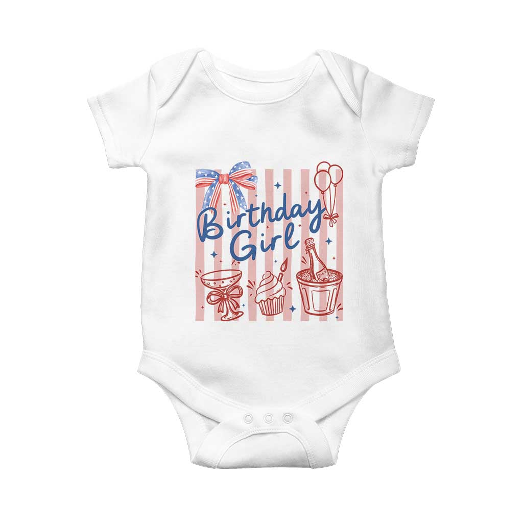 Patriotic Birthday Girl Baby Onesie Red White And Blue Party Graphic TS12 White Print Your Wear