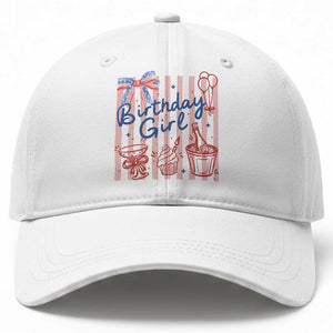 Patriotic Birthday Girl Baseball Cap Red White And Blue Party Graphic TS12 Print Your Wear